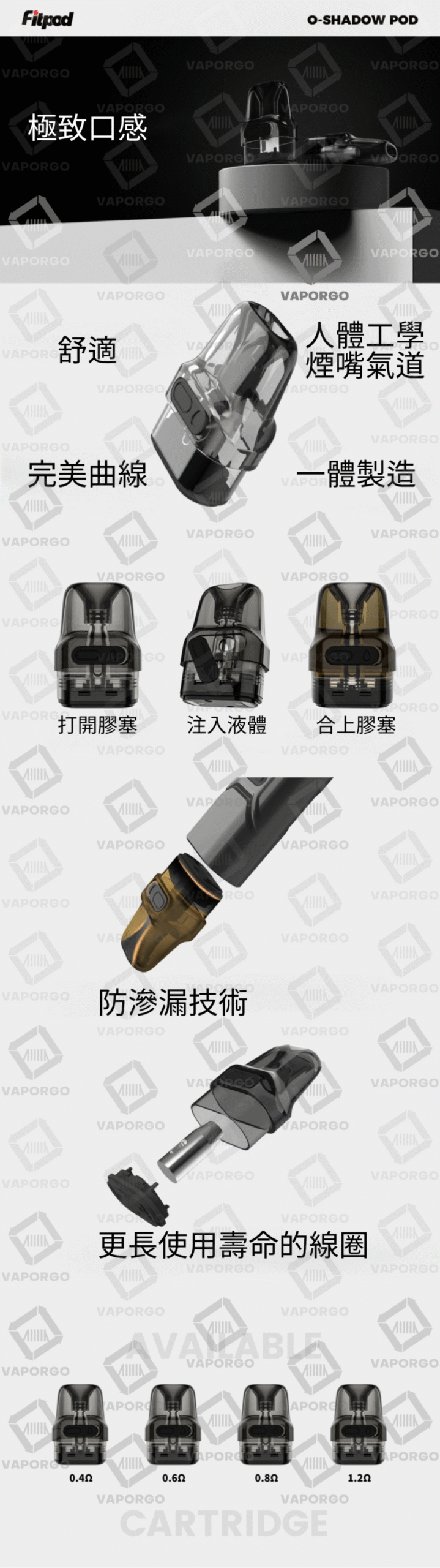 官網vaporgo3.com Fitpod O-Shadow通用OXVA Xlim小蠻牛空煙彈vape